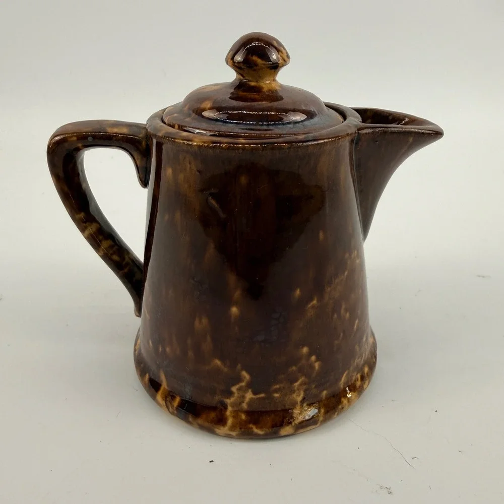 Antique Bennington Rockingham Glaze Individual Coffee Pot with Lid Brown